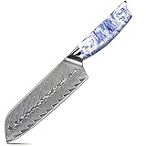 SHANGDAO Damaskus Santoku -Messer 18 cm Küchenmesser, Ultra scharf mit japanischen Damaskus -geschmiedetem Santoku -Messer, ergonomischem Harzgriff, cooking gifts with gift box