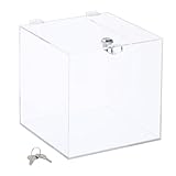 Relaxdays Losbox, Acryl, abschließbar, 2 Schlüssel, klappbarer Deckel, HxBxT: 20 x 20 x 20 cm, Spendenbox, transparent