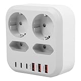 10-in-1 Mehrfachsteckdose USB-C Ultra Sicher 17W 4 AC 3×USB-C+3×USB-A Doppelstecker für Steckdose 3600W Steckdosenadapter ohne Kabel Reise-Steckdosenleiste mit Schalter Kindersicherung PC-Feuerproof