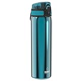 ION8 Leicht Stahl-Trinkflasche, 600 ml, Nicht IsoliertAuslaufsicher, Einhandöffnung, Sichere Verriegelung, Spülmaschinenfest, Klappdeckel, Tragegriff, Leicht zu Reinigen, Aqua