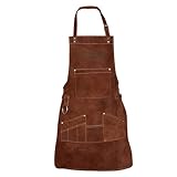 DEMHAAS® Premium Wildleder-Grillschürze mit Innenfutter – Handgefertigte BBQ-Lederschürze für Männer & Frauen | Weiches Rindsleder, Taschen & Halterungen (Dunkelbraun)