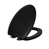 Wttfc Schwarzer, länglicher Toilettensitz, 360 x 450 mm, V-Form, Absenkautomatik, rutschsicherer Schutz, feststehendes Scharnier Oben, Schnellverschluss