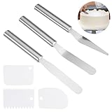 Winkelpalette Edelstahl Set, 3 Stück Winkelpalette Torte Kuchenmesser mit 3 Plastik Tortenschaber, Torten Winkelpalette Klein, Streichpaletten Tortenspachtel für Backen und Kuchen Dekorieren(Silber)