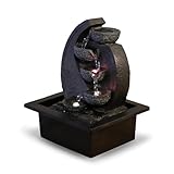 Zen'Light - Zimmerbrunnen Wasserfall V2 4 Ebenen in Natursteinoptik mit farbigem LED-Licht - Moderne Zen Tischdekoration, Ideal für Meditation und Entspannung - H 26 cm