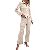 Womens Pyjamas, Herbst Pyjama, Gerippter Zweiteiler Schlafanzüge Pijamas Nachtwäsche Knopfleiste Langarm Shirt Lange Hose Hosenanzug