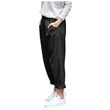 Generisch Leinenhose Damen Sommer Mode Leicht Sommerhose Lang Leichte Hell Gefärbt Freizeithose Luftige Plissee Jogginghose Bequeme Stoffhose Culottehose Slim Weite Lässig High Waist Joggpants