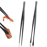 VMUTGA 2 Stück 30.5cm Kochpinzette Zangen Set, Edelstahl Lange Pinzette Küchenwerkzeuge für Kochen, Grillen, Servieren und Lebensmittel, Schwarz