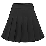 Dressystar Damen Dehnbar Faltenrock Schulmädchen Solide Skater Tennis Basic Mini Rock Schwarz L