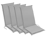 sleepling Hochlehner Auflagen 4er Set, Bequeme Gartenstuhlauflagen, Sitzauflagen Gartenmöbel 120x50 cm, 6 cm dick, waschbar, Befestigungsbänder, Silber
