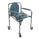 Mobiclinic®, Toilettenstuhl mit rollen, Muelle, Europäische marke, Für ältere und behinderte, Rutschfest, Deckel, Gepolsterten armlehnen, Chromstahl, Höhenverstellbar, Eimer leicht herauszuziehen