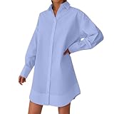 Generisch Essential Hemdkleid Übergröße Langarmhemd Wanderhemd Funktionsbluse Bügelleichtes Modern Oberteil