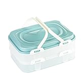 Party Container Kuchenbehälter Kuchen Transportbox Cupcake Muffin Transportbox Lebensmittel XL mit 2 Etagen und klappbaren Griffen, Farbe: Türkis