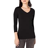 Amazon Essentials Damen Regular-Fit-T-Shirt 3/4-Ärmeln V-Ausschnitt (In Übergröße Erhältlich), Schwarz, L