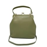 Taschenkinder Lederhandtasche mit Bügelverschluss – Modell Zoe, Henkeltasche und Schultertasche aus echtem Leder für Damen. (Olivegrün)