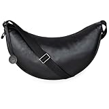 Marc Peter® Crossbody Moon Bag | Halbmond Handtasche aus Leder | Stylische Umhängetasche mit verstellbarem Gurt | Schultertaschen für Damen Schwarz Nappa Groß