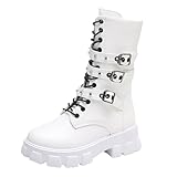 Generisch Stiefeletten Damen Einfarbige Mid Calf Cowboy Stiefel Damen Klassische Stiefel Elegant Klobiger Blockabsatz Gürtel Schnalle Mitte Kalb Stiefels Gummistiefel SchnüRstiefel