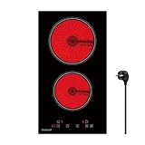 Gudsunal Domino Kochfeld, 2-Platten Glaskeramikkochfeld mit Stecker, 3000W, 9 Heizstufen, 1-99 Minuten Timer, Touch-Steuerung, Automatische Abschaltung, Kindersicherung,Mattschwarz