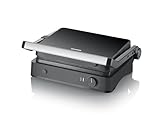 SEVERIN SEVINI Lite, Kontaktgrill für Fleisch, Fisch & Gemüse, Keramikbeschichteter Sandwich-Maker für fettfreies Grillen, Indoor-Grill bis zu 220°C Hitze, 1.800 W, schwarz, KG 2398