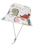 Kleinkind-Sonnenhut mit Nackenklappe LSF 50+, breite Krempe, Sommer, Strand, Schwimmen, Fischerhut für Kinder, Jungen und Mädchen, 3 Monate – 7 Jahre, Weißer Dinosaurier, 3-24 Monate