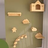 RTTZBOZ Katzen Kletterwand, Wandmöbel aus Massivholz für Katzen, 7er-Set Wandregale für Katzen, Katzen Kletterwand, Wandstufen für Katzen, Leiter