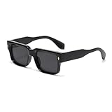 Long Keeper Retro Rechteckig Dicker Rahmen Sonnenbrille Quadratisch Rahmen für Damen Herren Vintage Klobige Brillen UV400 Schutz (Schwarz Schwarz)