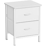 HOMIDEC Nachttisch, Beistelltisch mit Metallrahmen und 2 großen Stoffschubladen für Schlafzimmer, Wohnzimmer, Weiß, 42 x 30 x 55 cm