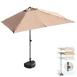 Halbschirm für den Außenbereich, höhenverstellbar, Markt-Tischschirm mit Sockel, tragbarer Strandschirm für Pool, Café, Deck, Garten, khaki, 250*130cm