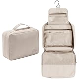 Groß Kulturbeutel Damen & Herren - Gross Kulturtasche Zum Aufhängen, Kosmetiktasche - Waschtasche für Frauen & Mädchen-Beige