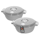 Lantelme 2 Stück Mikrowellenschüssel im Set mit 1,8 Liter mit Dampfventil in Deutschland hergestellt stapelbar spülmaschinengeeignet Kunststoff Mikrowellengeschirr Kühl- Gefrierschrank (Grau)