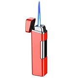 Winddichtes Butan-Jetfeuerzeug mit gerader Flamme, Retro-Klappdeckel, einstellbare Flamme, geeignet for den täglichen Gebrauch und Anlässe im Freien(Red)