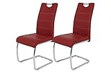 Hela Tische, 2er Set Schwingstuhl, Küchenstuhl Flora, Kunstleder Bordeaux, Griffmulde, Metallgestell verchromt, 42x57x98 cm