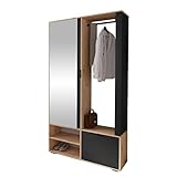 Mirjan24 Garderoben-Set Raldento mit Spiegel, Kleiderstange, Schuhschrank und Fächer, Wandgarderobe, Flurgarderobe, Kompaktgarderobe (Eiche Artisan/Eiche Artisan + Schwarz)