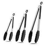 TTSTOIEE Grillzange Set 3-teilig (21/27/34 cm) aus Edelstahl & Silikon - Küchenzange, GHitzebeständig & Rutschfest für Küche & Airfryer - Zange Küche, Kochzange, Fleischzange, Grillzange