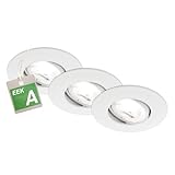 BRILONER - 3er Set EEK A LED Einbaustrahler 230V schwenkbar, je 2W bei 360lm und 50.000h Licht, neutralweißes Licht, LED Spot, flach, Deckenspots, Einbauleuchten, 68mm Lochmass, 90x24mm (DxH), Weiß