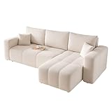 GREKPOL Sofa mit Schlaffunktion 145x248 - Beige Ecksofa mit Schlaffunktion und Bettkasten - Sofa 3 Sitzer - Schlafsofa - Couch - Schlafsofa mit Bettkasten
