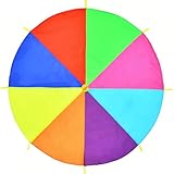 Tokaneit Schwungtuch Regenbogen Fallschirm, Fallschirm Zelt, Regenbogen Fallschirmspiel, Schwungtuch Groß, 2M mit 8 Griffen, Schule Familie Outdoor Pädagogisches Veranstaltung