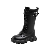 lozssnigzi Schneestiefel Mädchen, Halbhoch Plateau Schnürboots mit Seitlichem Reißverschluss Herbst Winter Bequeme Weiche Sohle Winterstiefel Kinder Kniehohe Reitstiefel Schneestiefel, Schwarz, 32