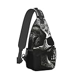 LZQPOEAS Schultertasche für Damen und Herren, Kreuz-Brusttasche, Schwarz und Weiß, Totenkopf-Rucksack, Umhängetasche, Bauchtasche, Tagesrucksack