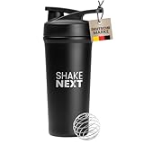 ShakeNext® Edelstahl Shaker [NEUEINFÜHRUNG] - Trinkflasche mit Mixball 700ml, Fitness Shaker und Protein Shaker mit auslaufsicherem Druckverschluss, patentiertes Design (Schwarz)