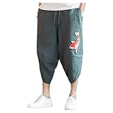 Leinenhose Yoga Pluderhose Stoffhose Herren Sommer Hose Leicht Kurz Harem Pants Men Leinen Männer Kurze Hosen Casual Baggy Shorts Strandhose Musselin 3/4 Outfit