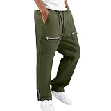 Lässige Cargohose für Herren, einfarbig, schmale Oberschenkel, weite, Vordertaschen mit Reißverschluss, Bund mit Kordelzug, verstellbarer Bund, grün, XL