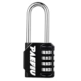 Vorhängeschloss Langer Bügel, Zahlenschloss 4 Stellig Schloss mit Zahlencode, Zinklegierung Spindschloss für Fitnessstudio Schule Keller (Schwarz)