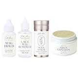 Silk Aura Perücken & Haarpflege Set Starker Halt & Wasserfest [4-in-1] |Kit mit Perückenkleber, Kleberentferner, Edge Control Gel, Haarwachs Stick |Zubehör für Echthaarperücken, 4 Stk.