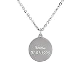 Hanessa Personalisierte Kette mit Gravur Edelstahl 50 cm mit Anhänger rund in silber - Personalisierte Halskette für Männer und Frauen - Personalisierter Schmuck Damen Herren