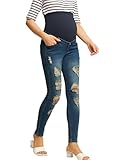 Maacie Damen Umstandsjeans Weicher Schwangerschafts-Leicht-Denim Jeans mit Hochgeklappte Beinöffnungen Dunkelblau M