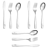 9-teiliges Besteckset für Kinder, Edelstahl, 3 x Gabel, 3 x Löffel, 3 x gezahntes Messer, sicheres Besteck für Kinder mit niedlichem Motiv, Dinosaurier-Besteck für Jungen, Haus, Restaurant, Schule,