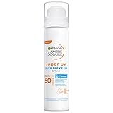 Garnier Super UV Over Make-up Spray mit LSF 50+, Schutz für das Gesicht gegen UV-Strahlen und äußere Umwelteinflüsse, Mit feuchtigkeitsspendender Hyaluronsäure, Ambre Solaire, 1 x 75 ml