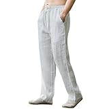 Generisch Leinenhose Einfarbig Stoffhose Herren Sommer Hosen Atmungsaktiv Outfit Strand Leinen Hose Mit Gummizug Taschen Kletterhose Baggy Jorts Chino Jogginghose Linen Pants Men Sommerhose Yoga