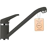 SCHOCK® Küchenarmatur COSMO Asphalt I Hochdruck Einhebelmischer mit Festauslauf I 360° schwenkbar I Extrastarker Wasserdurchlauf I Platzsparendes Design I Standard Norm-Anschlüsse