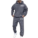 Generisch Jogginganzug Herren Set NEW YORK Logo Trainingsanzug Hoodie und Jogginghose Zweiteiler Y2K Langarm Sportanzug mit Taschen Bequem Jogger Set Bequem Baggy Fitnessanzug Druck Freizeitanzug